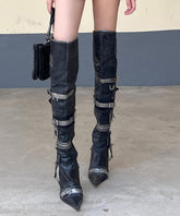 Europäische und amerikanische Stiefel mit spitzer Gürtelschnalle und hohen Absätzen